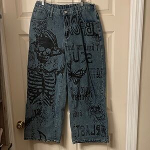 Romwe - Graphic Print Blue Jeans